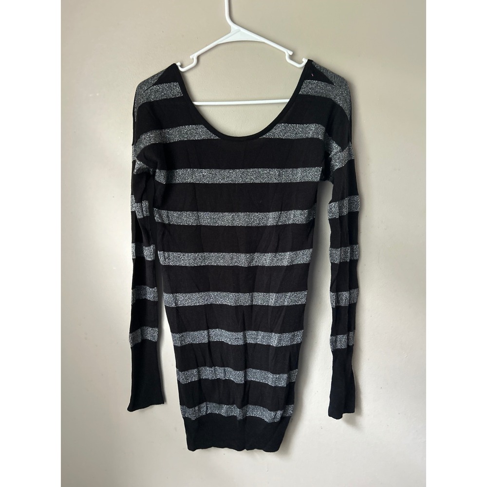 Y2K Hot Kiss Women's Black‎ & Silver Sparkle Stripe Long Sleeve Grunge 2000s
